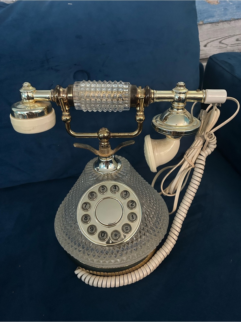 VINTAGE TT SYSTEMS TTS-2000 VICTORIAN STYLE GOLD & CRYSTAL GLASS DESK TELEPHONE